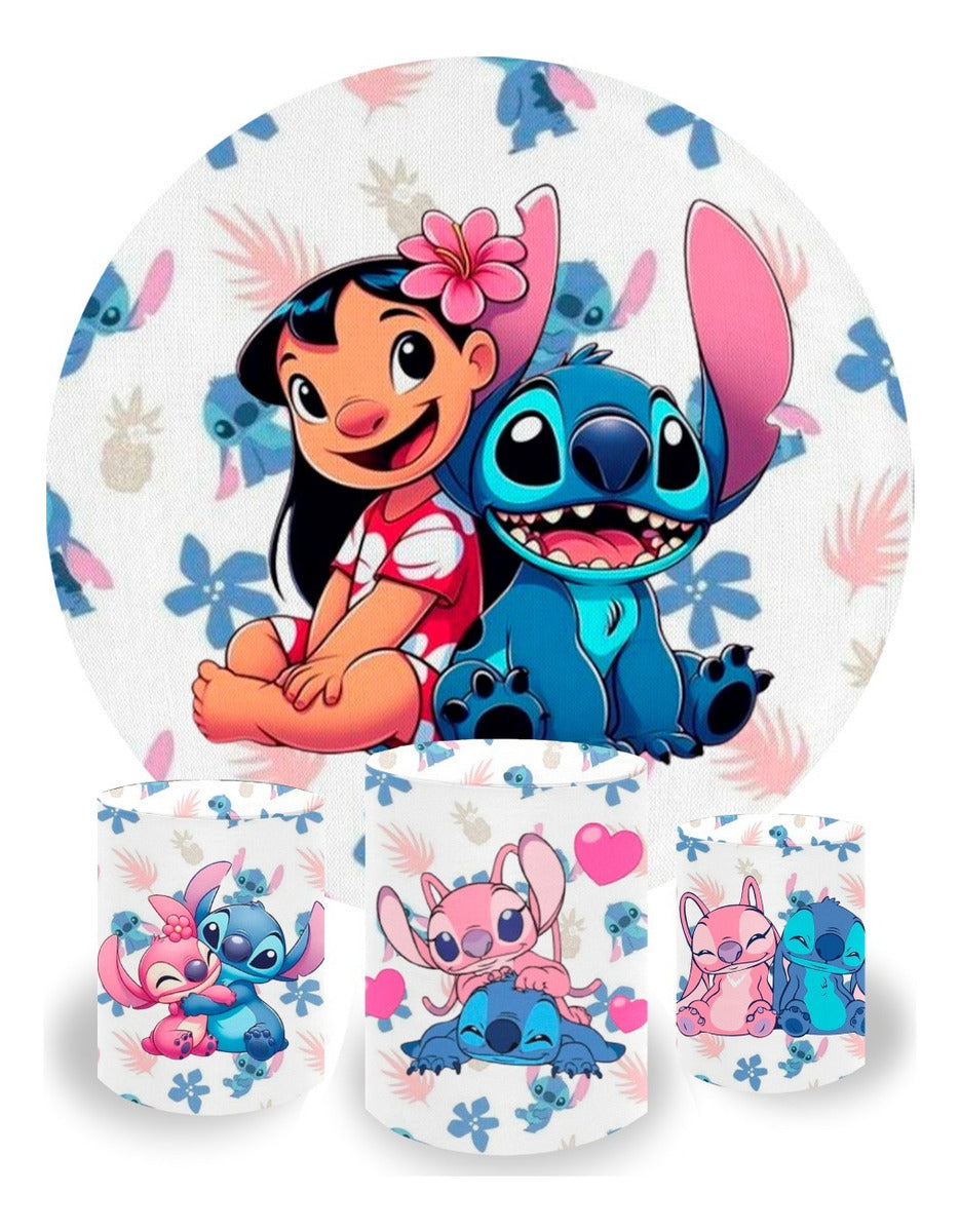 Painel Redondo + Trio Cilindros Capas Tema Lilo Stitch 30 - Lilo Stitch 30