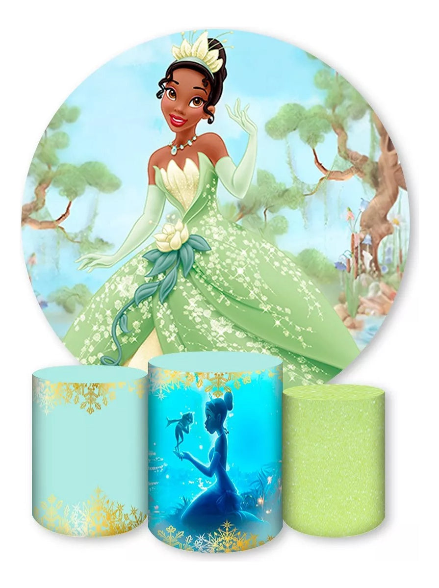 Painel Redondo Trio Cilindros Capas Princesa Tiana Ref 001 - Verde-claro