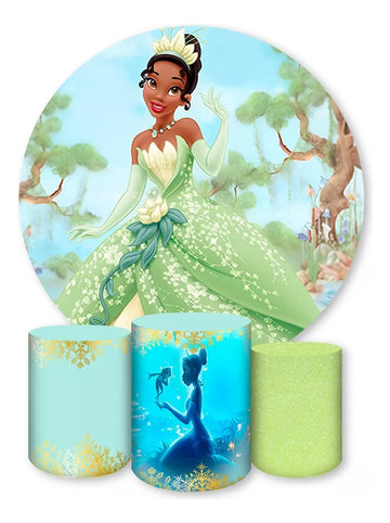 Painel Redondo Trio Cilindros Capas Princesa Tiana Ref 001 - Verde-claro