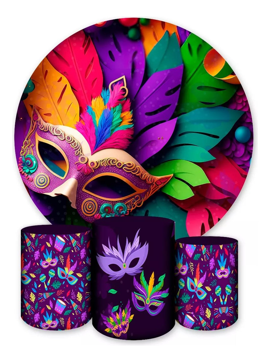Painel Redondo Trio Cilindros Capas Carnaval Evento 002 - Lilás