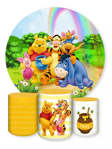 Painel Redondo Trio Cilindros Capas Ursinho Pooh - Amarelo