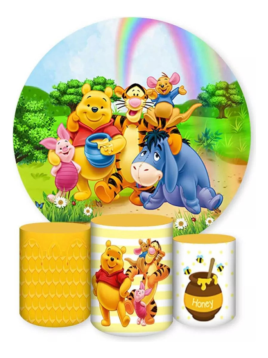 Painel Redondo Trio Cilindros Capas Ursinho Pooh - Amarelo
