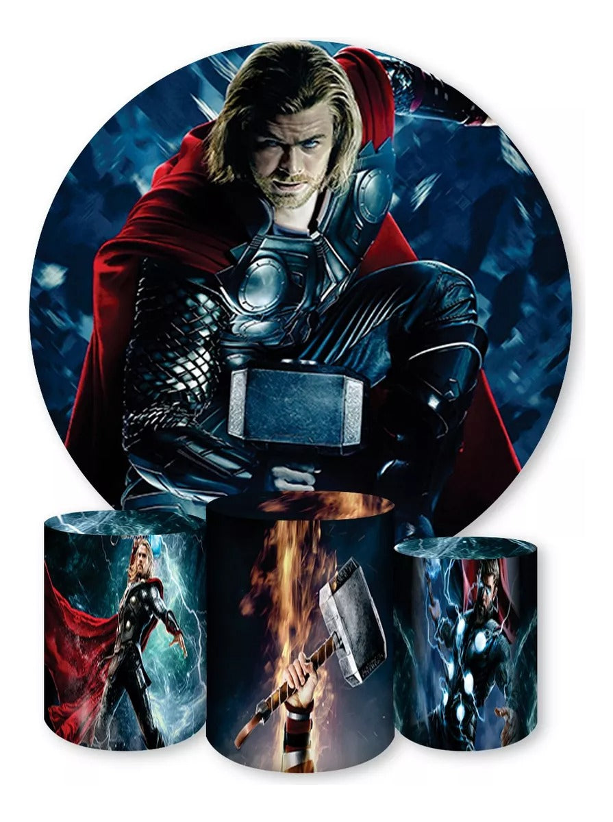 Painel Redondo Trio Cilindros Capas Thor Deus Do Trovão - Azul