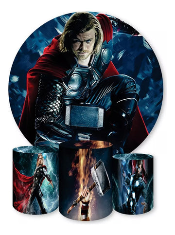 Painel Redondo Trio Cilindros Capas Thor Deus Do Trovão - Azul