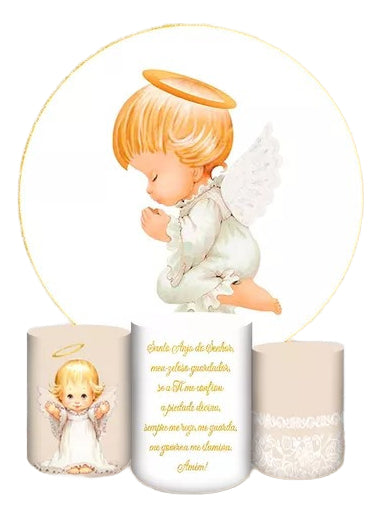 Painel Redondo Trio Cilindros Capas Bebe Batizado Igreja - Branco