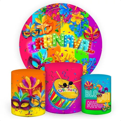 Painel Redondo Trio Cilindros Capas Carnaval Evento Ref 002 - Lilás