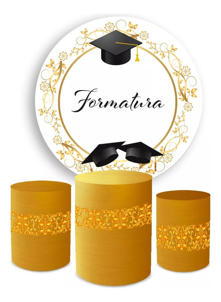Painel Redondo Trio Cilindros Capas Formatura Alunos - Branco