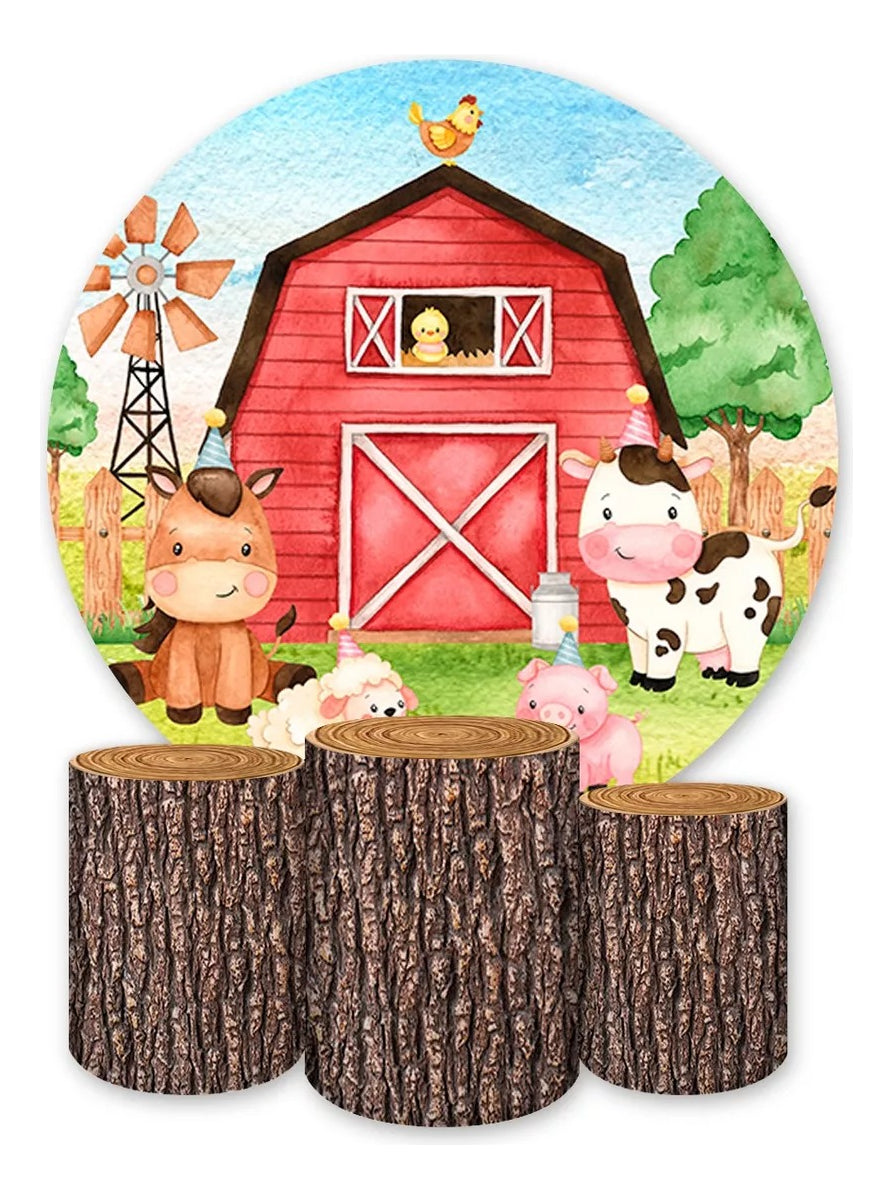 Painel Redondo Trio Cilindros Capas Fazenda Animas Celeiro - Azul-celeste