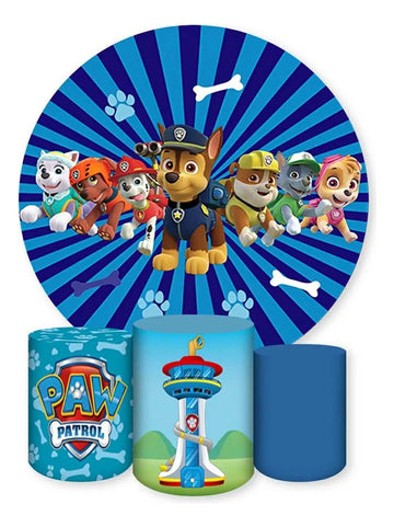 Painel Redondo Trio Cilindros Capas Patrulha Canina Desenho - Azul