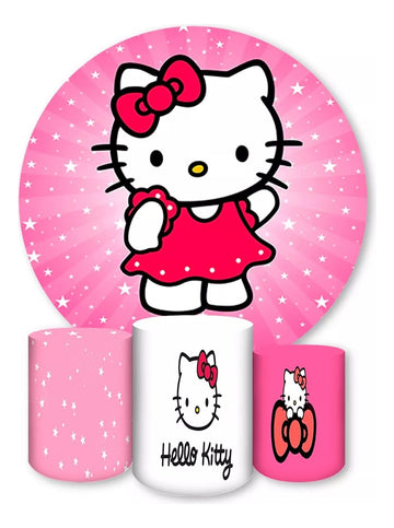 Painel Redondo Trio Cilindros Capas Hello Kitty Desenho - Rosa-chiclete