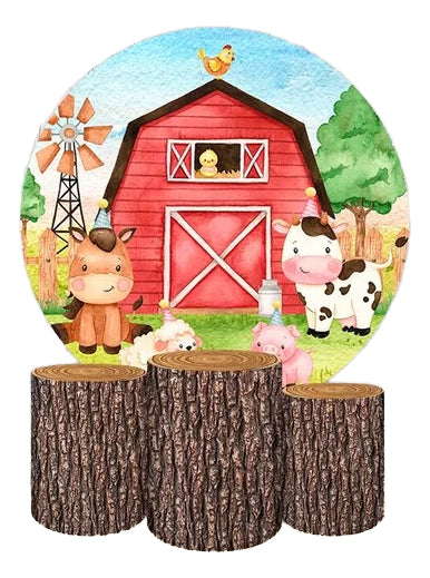 Painel Redondo Trio Cilindros Capas Animais Celeiro Ref 001 - Azul-celeste