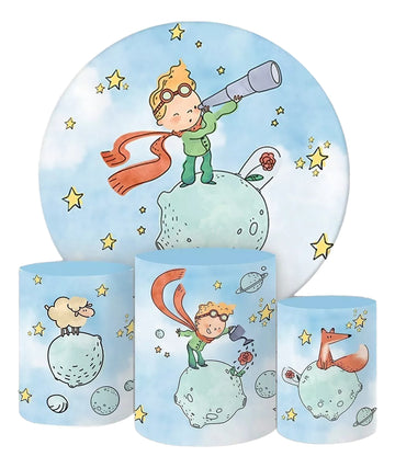 Painel Redondo Trio Cilindros Capas Pequeno Príncipe Ref 003 - Azul-celeste