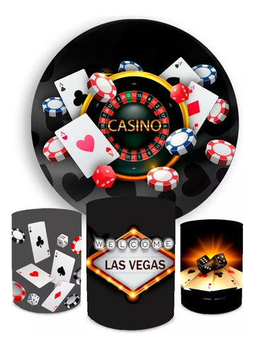 Painel Redondo Trio Cilindros Capas Poker Cassino - Preto