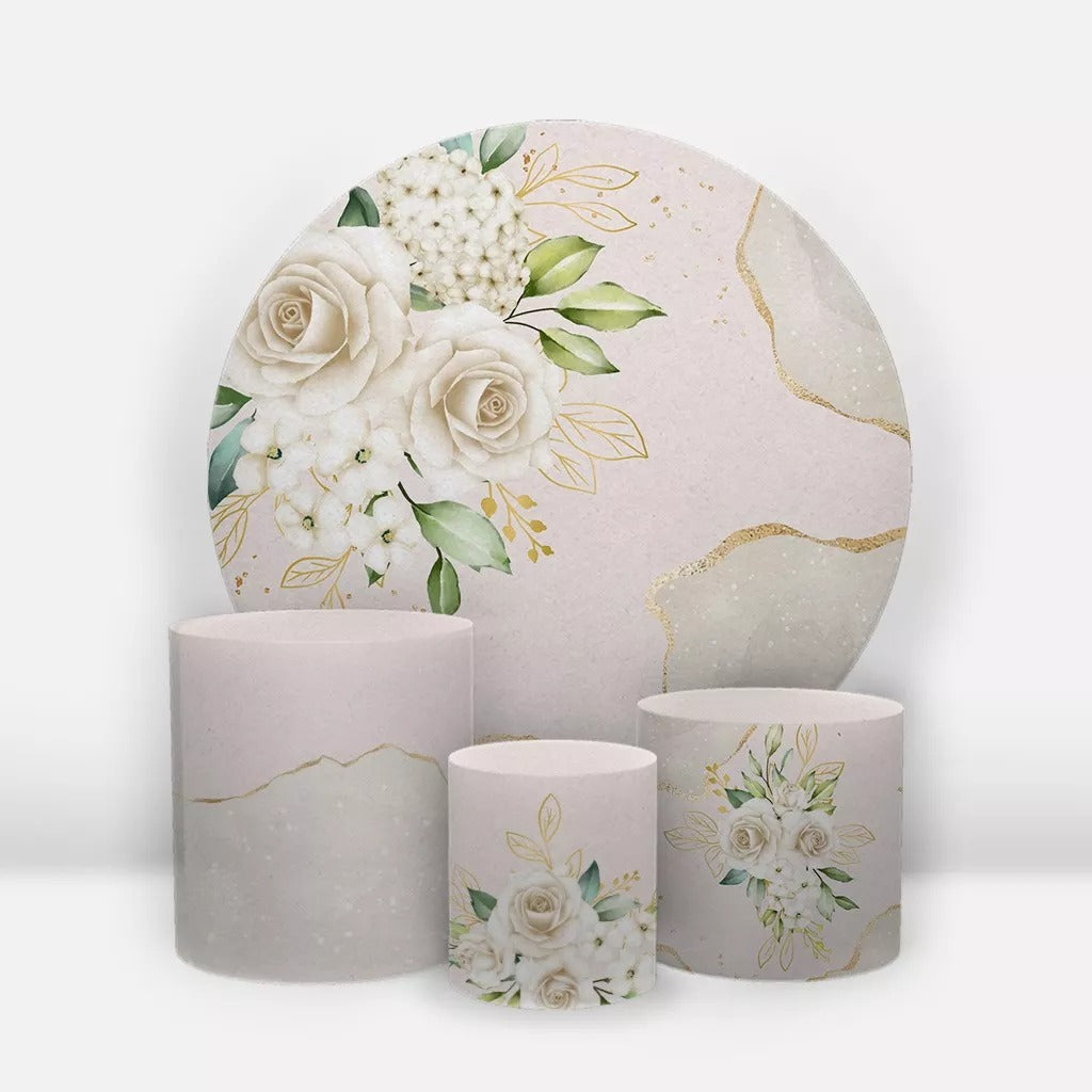 Painel Redondo Trio Cilindros Capas Folhas Brancas - Branco