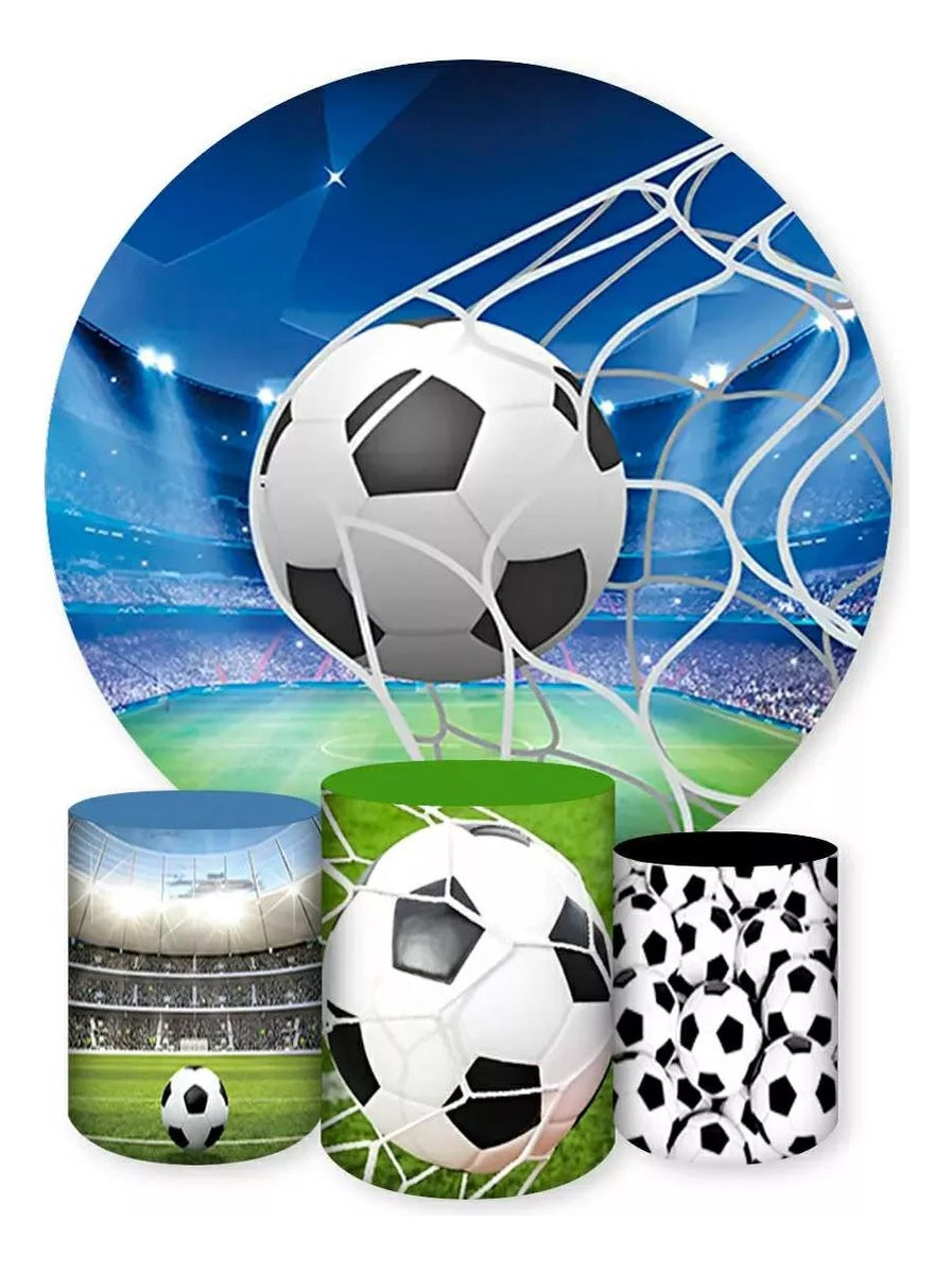 Painel Redondo Trio Cilindros Capas Campo Bola Estádio Gol - Azul
