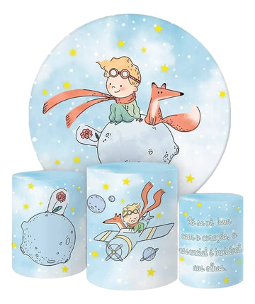 Painel Redondo Trio Cilindros Capas Pequeno Príncipe Ref 005 - Azul-celeste