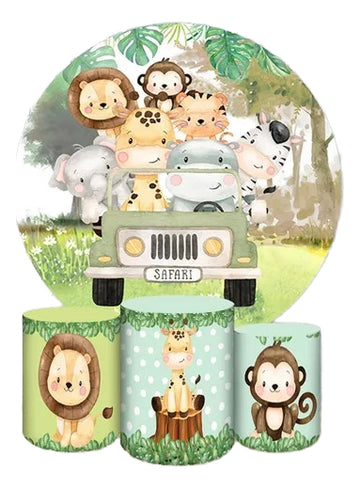 Painel Redondo Trio Cilindros Capas Animais Carro Passeio - Verde-claro