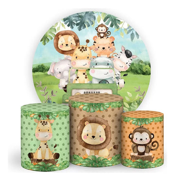 Painel Redondo Trio Cilindros Capas Animais Leão Infantil - Verde