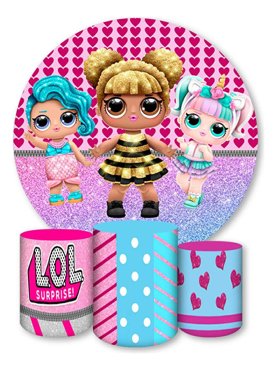 Painel Redondo E Capas De Cilindro Sublimados Boneca Lol - 941