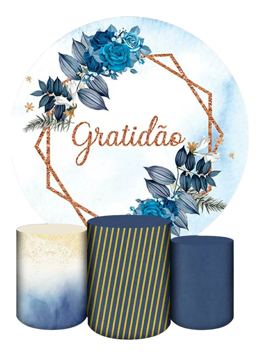 Painel Redondo Trio Cilindros Capas Gratidão - Branco