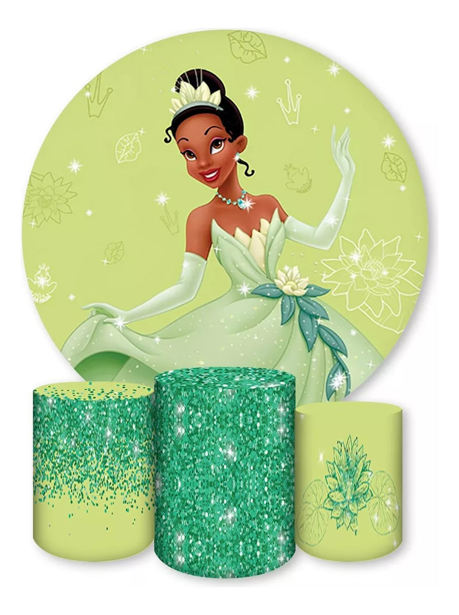 Painel Redondo Trio Cilindros Capas Princesa Tiana Ref 002 - Verde-claro