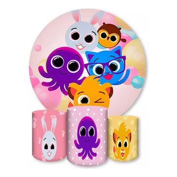 Painel Redondo Trio Cilindros Capas Desenho Bolo Fofo 002 - Rosa