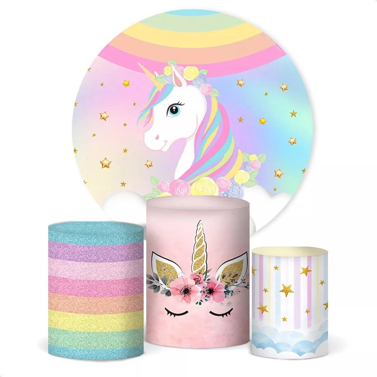 Painel Redondo Trio Cilindros Capas Unicórnio Ref 004 - Rosa