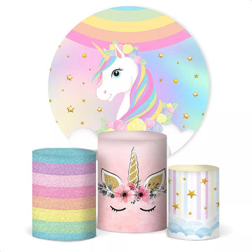 Painel Redondo Trio Cilindros Capas Unicórnio Ref 004 - Rosa