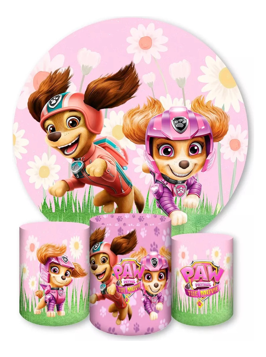 Painel Redondo Trio Cilindros Capas Patrulha Canina Ref 006 - Rosa