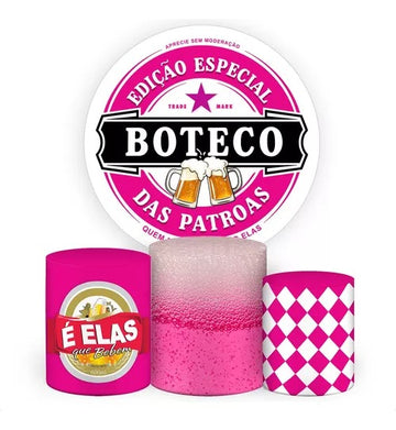 Painel Redondo Trio Cilindros Capas Boteco Com Elas Top - Rosa