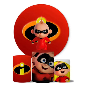 Kit Decoração Bebê Os Incríveis 1 - Painel Redondo e Capas Cilindros