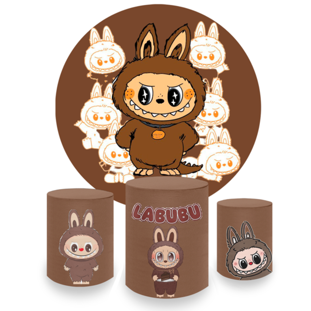 Kit Decoração Labubu com Painel Redondo e Capas de Cilindros
