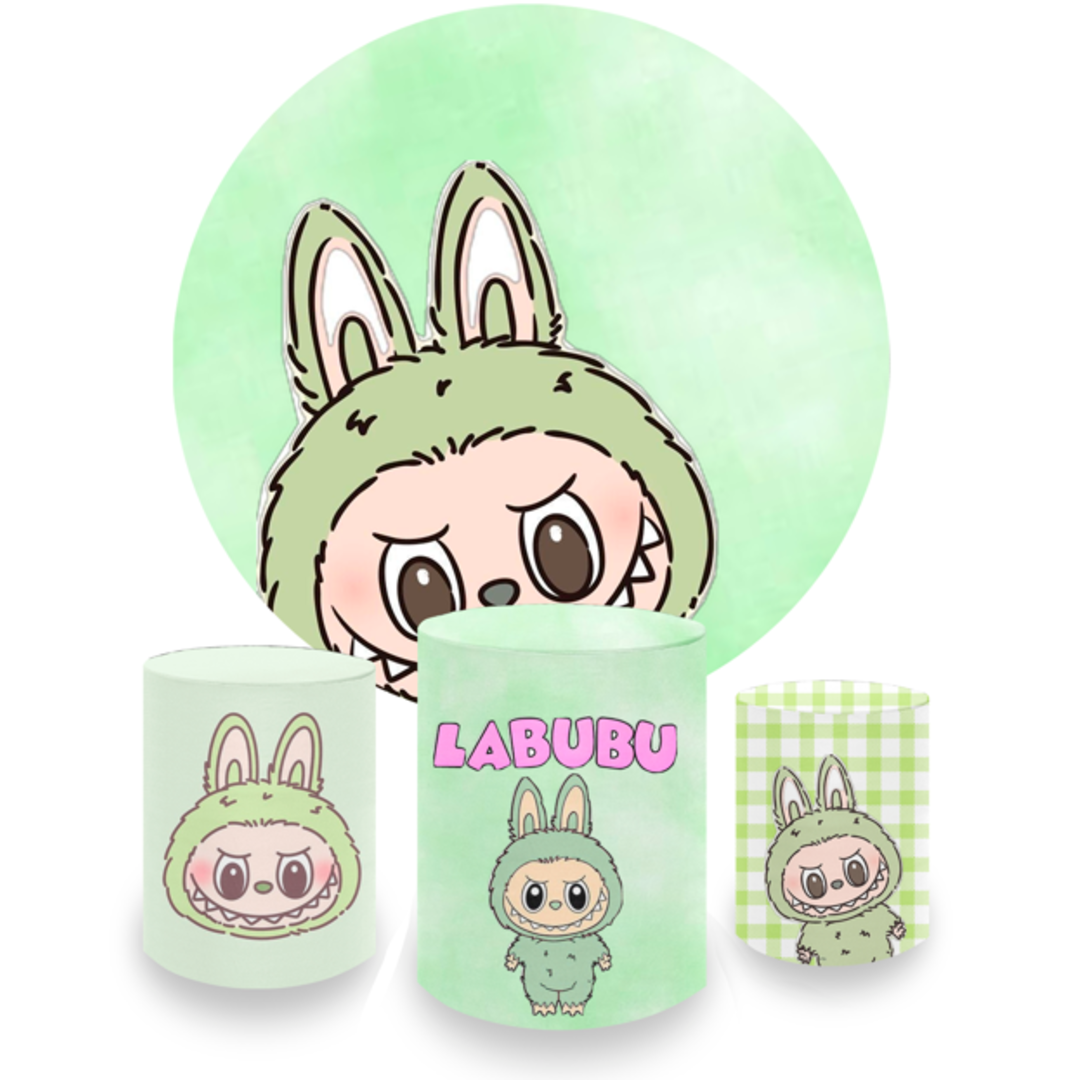 Kit Decoração Labubu com Painel Redondo e Capas de Cilindros
